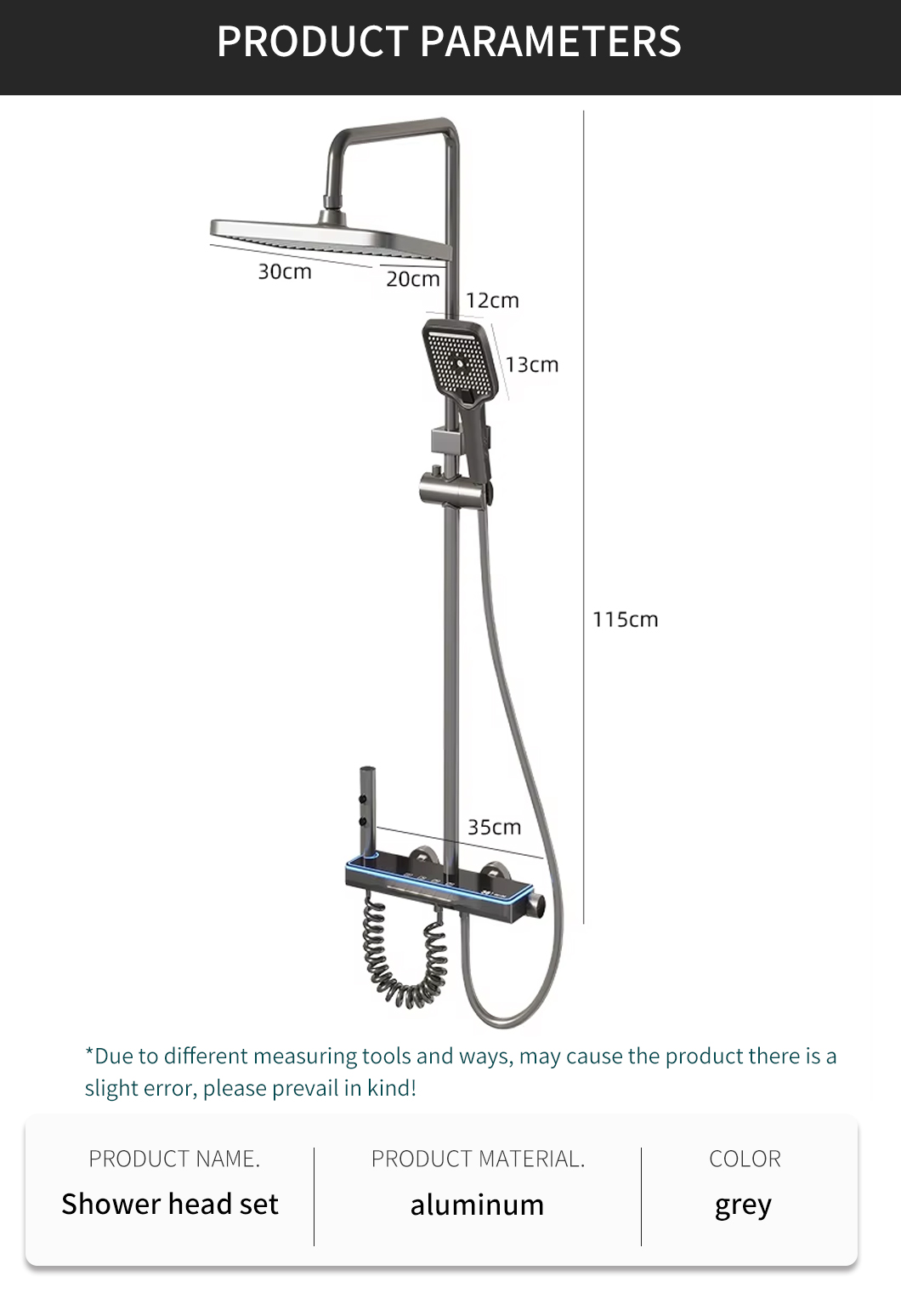 Gray LED Ambient Thermostatic Shower System