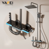 YF230530039 LED Shower Faucet Set Piano Style Rainlfall Bathroom LED Shower Faucet Set System Grey Digital Mixer Tap Bidet Shower Hot Cold Shower Shelf