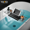 YF61120 Extendable sides bathtub tray with phone rack marble holder Metal Marble Bathtub Rack Bathtub Caddy Tray Stainless Steel Shower Caddy Tray with Extending Sides