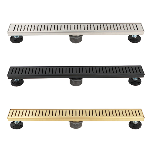 YF41107 Linear Shower Drain with Quadrato Pattern Grate,Brushed 304 Stainless Steel Rectangle Shower Floor Drain