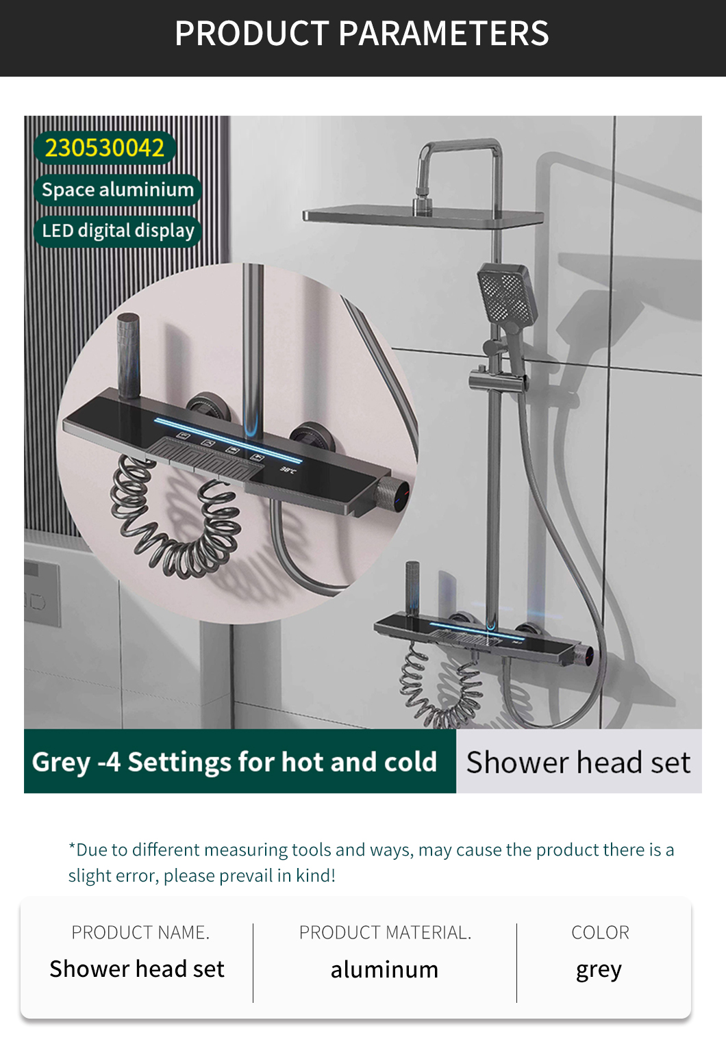 Black LED Waterfall Thermostatic Shower System