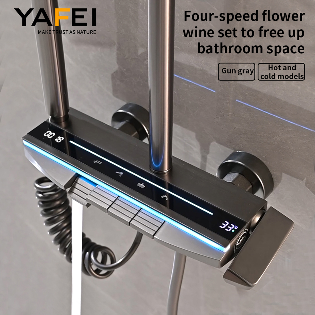 LED Digital Gun-Metal Shower Faucet Set Bathroom