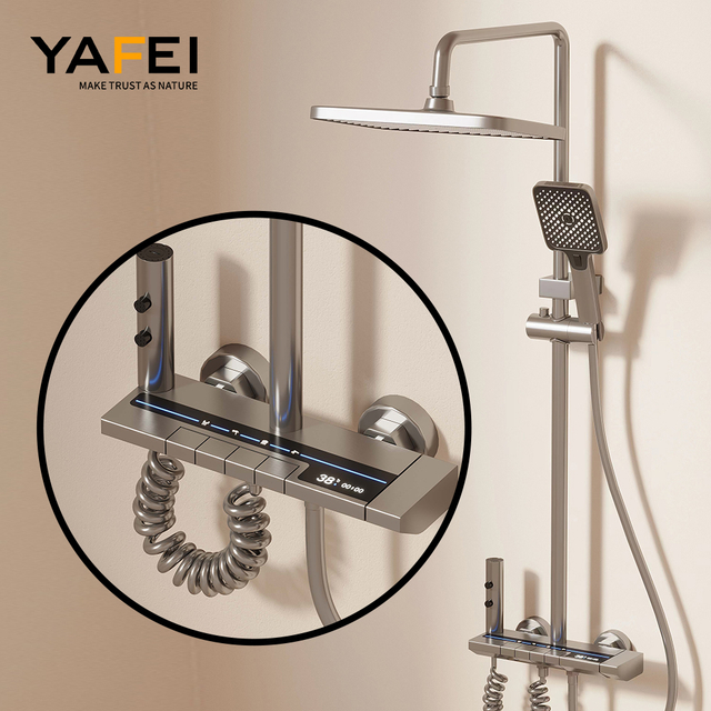 YF230530046 Bathroom Normal Metal Luxury Piano Rain Shower Mixer Faucet Set with Lcd Display