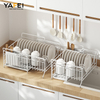 YF500100005 Expandable Stainless Steel Dish Rack with Drainboard Set Kitchen Sink Organizer for Counter Large Capacity Kitchen Accessories with 360° Swivel Spout