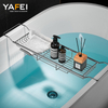 YF61120 Extendable sides bathtub tray with phone rack marble holder Metal Marble Bathtub Rack Bathtub Caddy Tray Stainless Steel Shower Caddy Tray with Extending Sides