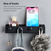 YF9104 Key Holder for Wall Rustic Key and Mail Organizer 5 Key Hooks with Shelf Small Key Rack with Tray Adhesive Key Hanger Wall Mount for Entryway Hallway Living Room Decor, Metal, Matte Black