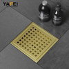 YF41105 Good Quality Modern 15*15cm Sus304 Gold 2inc Long Linear Shower Floor Drain For Bathroom Restaurant Terrace Outside